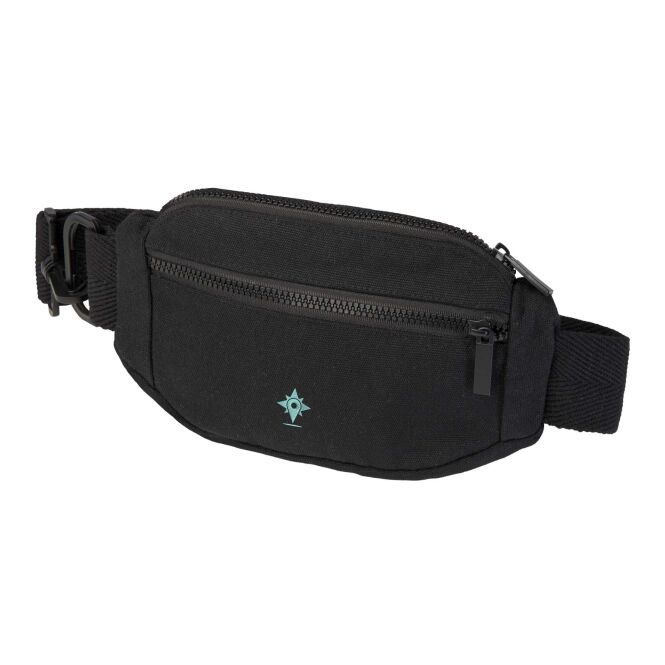 Mitarbeitergeschenk Umhängetasche Crescent – schwarz – mit Logo bedruckt nachhaltige Crossbody-Tasche für das tägliche Büro-Onboarding