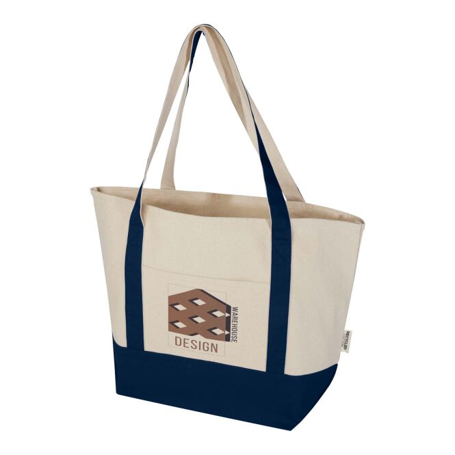 Mitarbeitergeschenk Tragetasche Sam – navy-natur – 48h Express-Logodruck 320g/m² 100% GRS-rBaumwolle 15L nachhaltiger Shopper