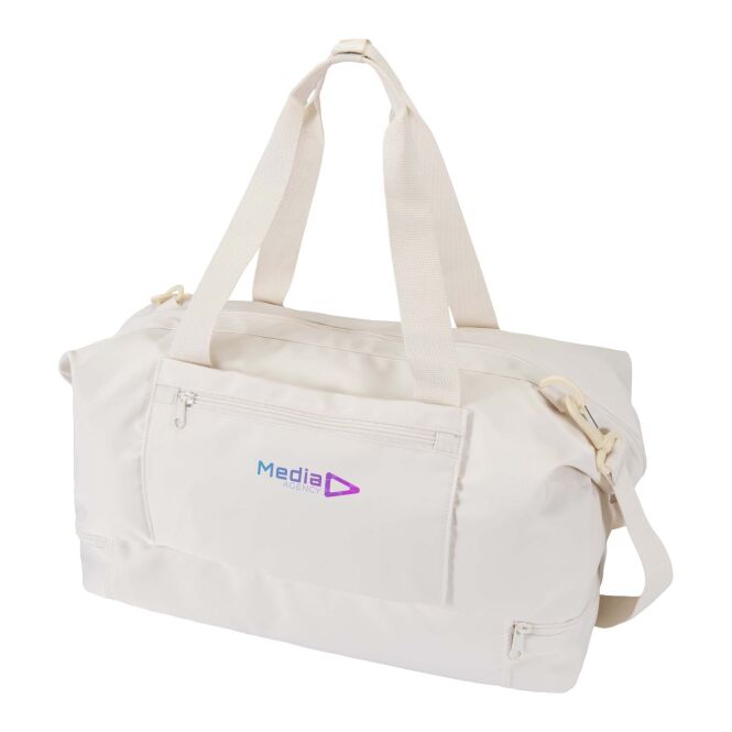 Mitarbeitergeschenk Trip Aware Reisetasche mit Express-Druck – 42L – Offwhite – nachhaltiges Reisegepäck für geschäftliche Zwecke
