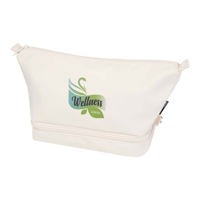 Firmengeschenk Kosmetiktasche Trip Aware™ – offwhite – mit 48h Express-Druck 6 Liter nachhaltiger Kulturbeutel für Geschäftsreisen