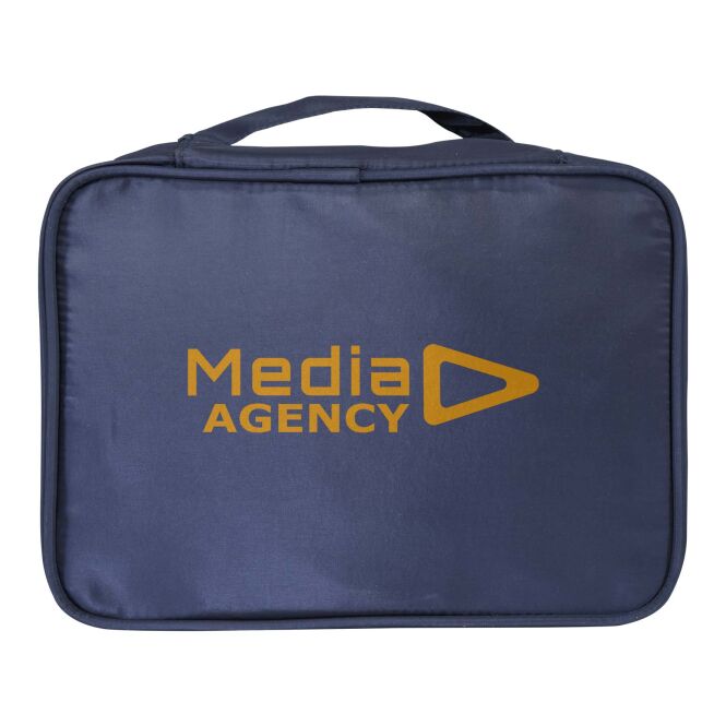 Mitarbeitergeschenk Kosmetiktasche Muse GRS RPET – navy – mit 48h Express-Druck nachhaltiger Kulturbeutel für das Firmen-Onboarding