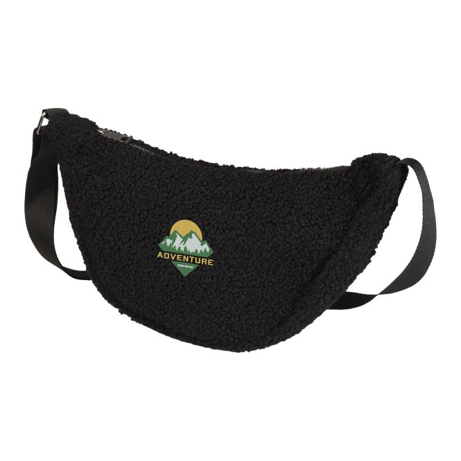 Werbeartikel Bear Sherpa Gürteltasche mit Logostick – Schwarz – recycelte Crossbody-Tasche aus Polyester für Messen und Business-Events
