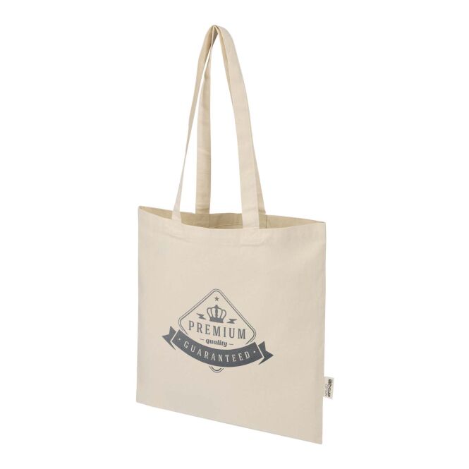 Werbeartikel Peru Blend Tragetasche mit Express-Logodruck – Natur – recycelte Baumwolltasche für Messen und Firmen
