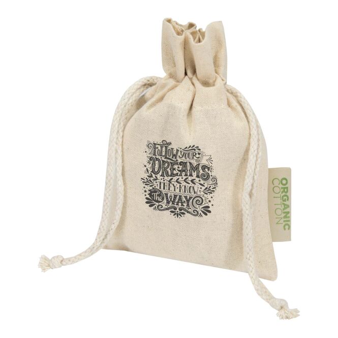 Werbeartikel Odisha Baumwolltasche mit Express-Logodruck – 15x10 cm – Natur – nachhaltige Präsentverpackung für Unternehmen