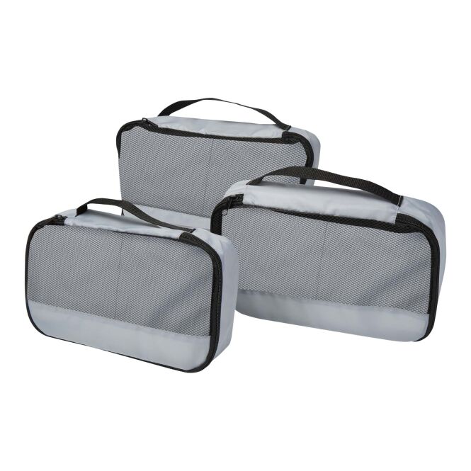 Firmengeschenk Packwürfel Jet – grau – mit Logo bedruckt 48h Express-Druck 3-tlg Set 16x26,5x8cm bis 23x34x8cm für Messen & Promotion