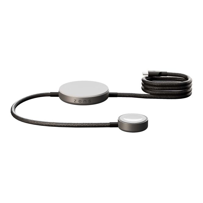 Firmengeschenk Zens Pro 2 duales 15 W Ladekabel mit Express-Gravur – Schwarz – qi2-zertifiziertes Ladegerät für das Büro