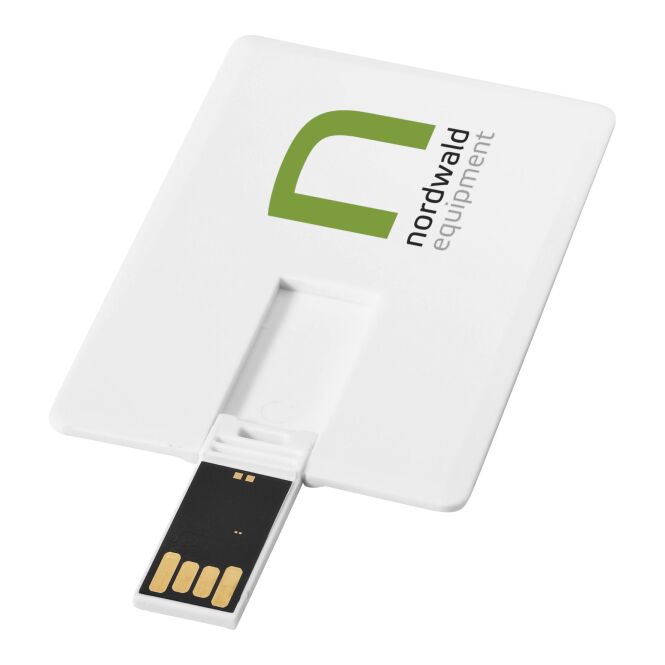 Werbeartikel USB-Stick im Kreditkartenformat mit Express-Logodruck – Weiss – Datenspeicher für Firmen und Messen