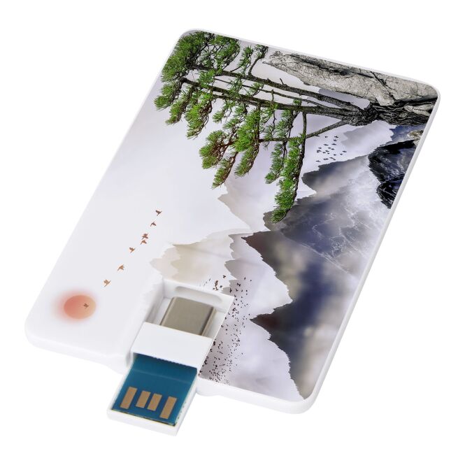 Werbeartikel Duo slim 32 GB USB-Stick mit Express-Druck – Weiss – technisches Speichermedium für Unternehmen