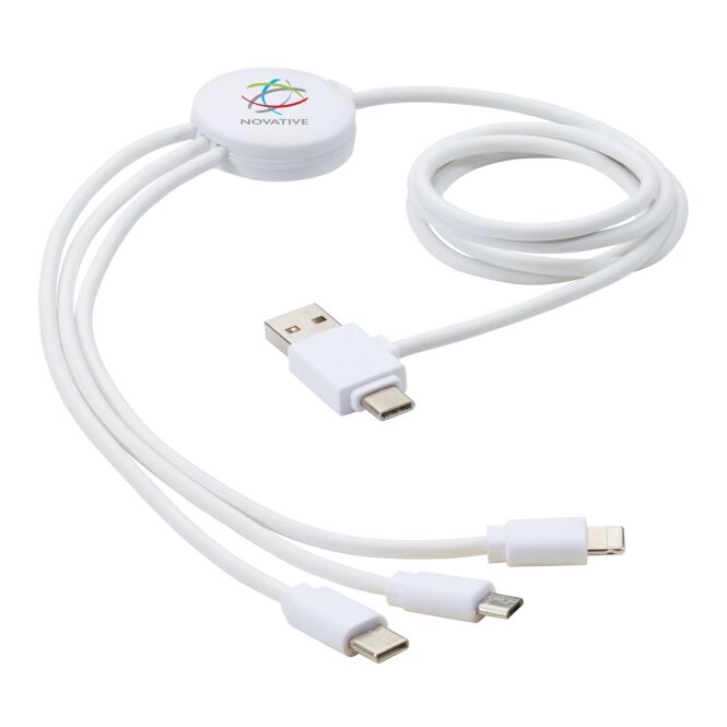 Werbeartikel 5-in-1-Ladekabel mit Express-Logodruck – 100 cm – Weiss – technisches Zubehör für Büro und Konferenz