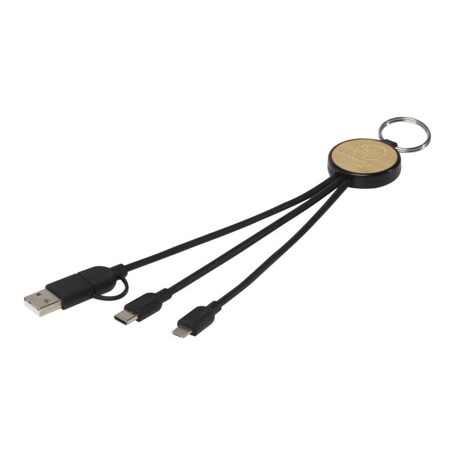 Werbeartikel 6-in-1 Ladekabel Tecta mit Express-Gravur aus Bambus – Schwarz – multifunktionales Ladezubehör für Büro und Konferenzen