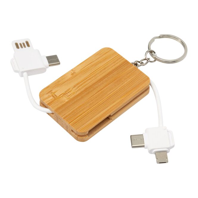 Werbeartikel Reel 6-in-1 Ladekabel mit Express-Druck – 12 cm kompakt – Natur – praktisches Handyzubehör für Firmen