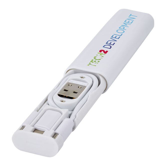 Premium-Werbegeschenk Whiz Ladekabel mit Express-Druck – 28 cm Länge – Weiss – modulares Zubehör für Büro und Business