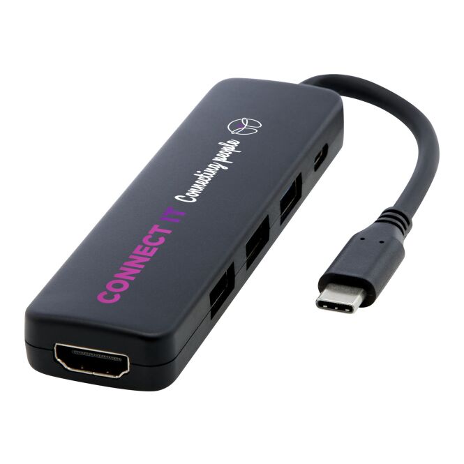 Werbeartikel Loop Multimedia-Adapter mit Express-Druck – 4K-HDMI-Unterstützung – Schwarz – nützliches Computerzubehör für Büros und Meetings