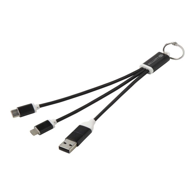 Firmengeschenk 4-in-1 Ladekabel mit Express-Gravur – 10W Leistung aus recyceltem Aluminium – Schwarz – technisches Zubehör für Büro und Kunden