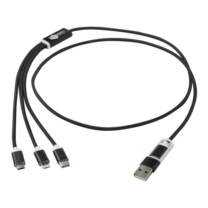 Werbeartikel 5-in-1 Ladekabel mit Express-Gravur – Schwarz – nachhaltiges Ladezubehör für Büro und Konferenzen