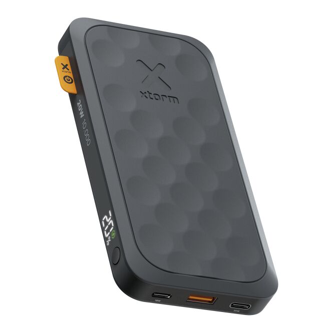 Kundengeschenk Powerbank Xtorm FS510 Fuel 10.000 mAh 20 W – mitternachtsschwarz – mit Logo bedruckt 48h Express-Druck für das Mitarbeiter-Onboarding