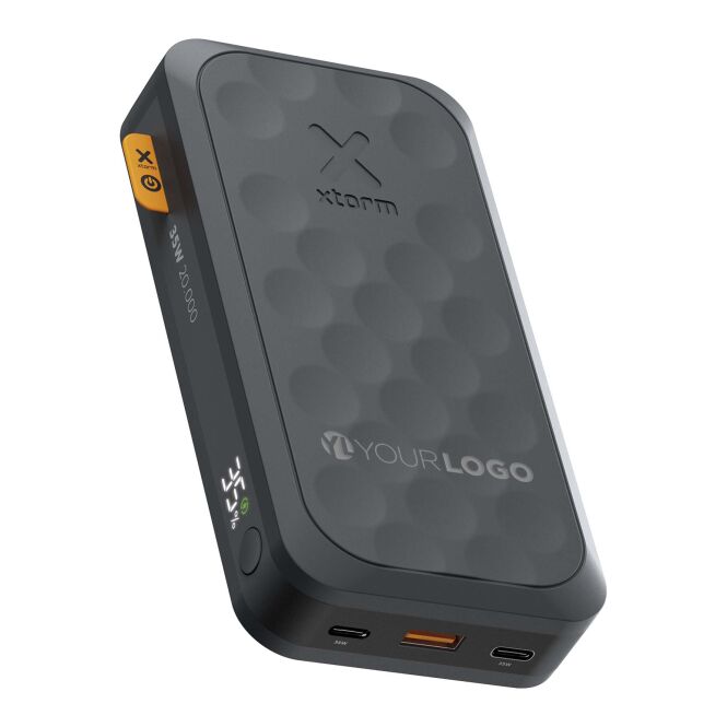Premium-Werbegeschenk Xtorm FS520 Powerbank mit Express-Gravur – Transparent schwarz – leistungsstarke Ladetechnik für Büro und Business