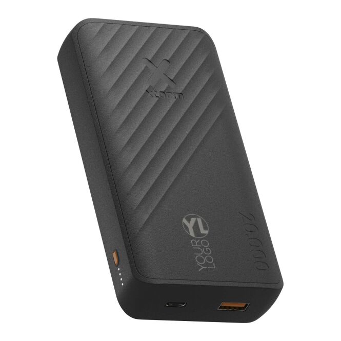 Kundengeschenk Powerbank Xtorm XG220 Go2 – schwarz – mit Logo bedruckt 48h Express-Druck 15W 20.000 mAh für das Mitarbeiter-Onboarding