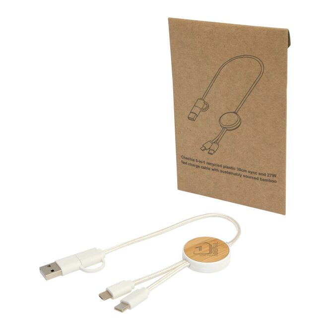 Werbeartikel Chechia 5-in-1 Kabel mit Express-Gravur – 30 cm – Weiss – Schnellladezubehör für Büro und Business