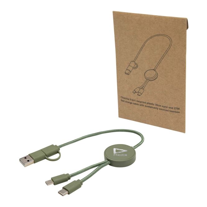 Werbeartikel Citala 5-in-1 Ladekabel mit Express-Druck – 30 cm recycelt – Heather grün – leistungsstarkes Zubehör für Büro und Technik