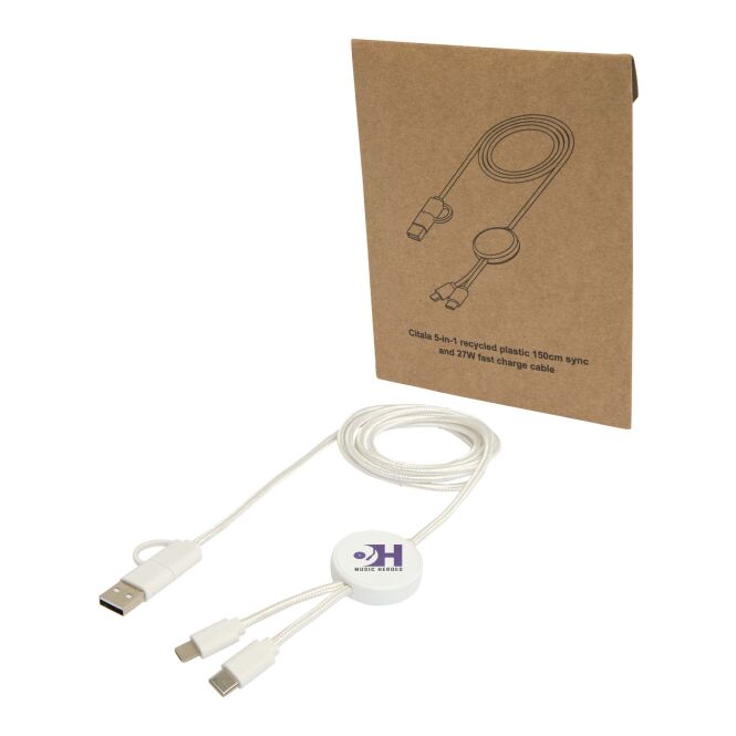 Werbeartikel Citala 5-in-1 Kabel 150 cm mit Express-Druck – Weiss – technisches Ladezubehör für Büro und Kunden