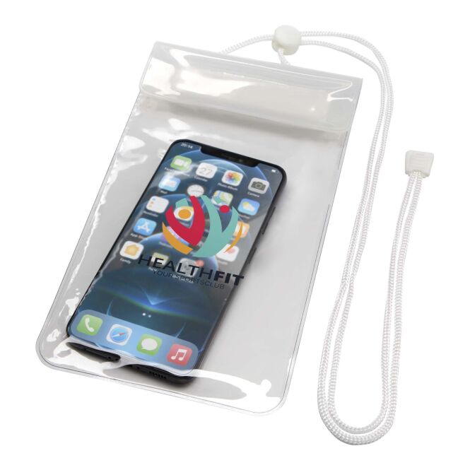 Werbeartikel Handytasche Dombay XL – weiss – mit Logo bedruckt 48h Express-Druck wasserdicht IPX7 für Outdoor-Events