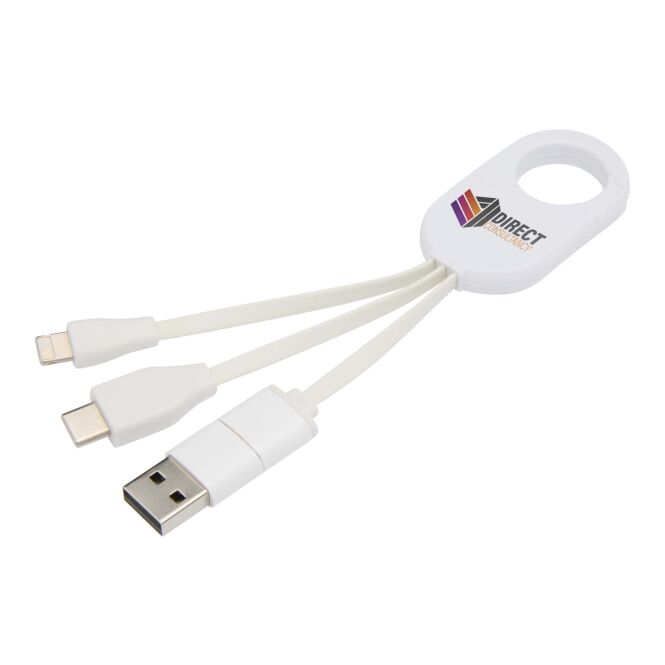 Werbeartikel Troop 4-in-1 Ladekabel mit Express-Druck – recycelt – Weiss – technisches Ladezubehör für Büro und Messen