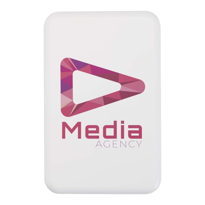 Firmengeschenk Powerbank Acrab 10.000 mAh 15W – weiß – mit Logo bedruckt 48h Express-Druck nachhaltig für das Mitarbeiter-Onboarding