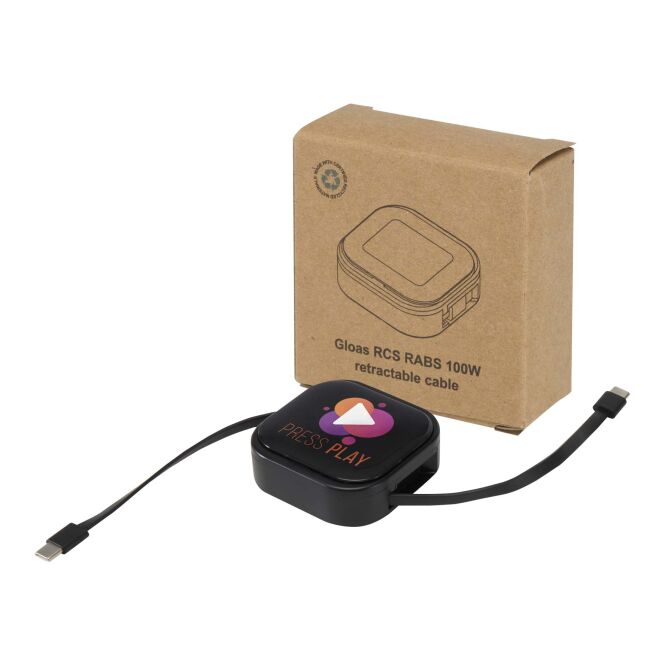 Premium-Werbegeschenk Gloas 5-in-1 Ladekabel mit Express-Druck – 100 W Schnellladefunktion – Schwarz – kompaktes Smartphone Toolkit für Unternehmen