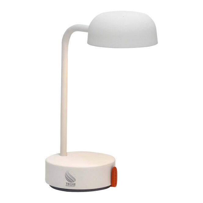 Mitarbeitergeschenk Tischlampe Kooduu Fokus – weiß – mit 48h Express-Druck 83 Lumen, 40h Akku, dimmbar – moderne Akkuleuchte