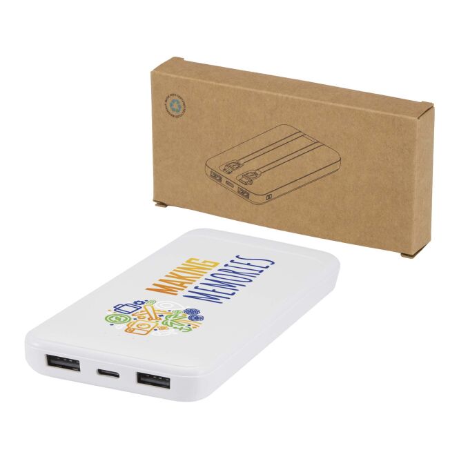 Firmengeschenk Adhil 10.000 mAh Powerbank mit Express-Druck – Weiß – effizienter Akku für Büro und Kunden