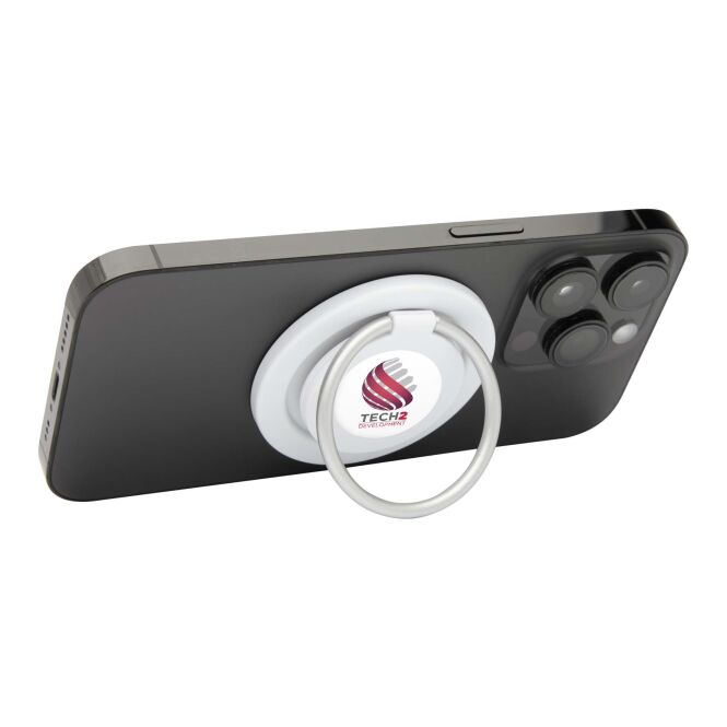 Werbeartikel Albali magnetische Smartphonehalterung mit Express-Logodruck – Weiß – nützliches Smartphone-Zubehör für Büros und Marketingaktionen