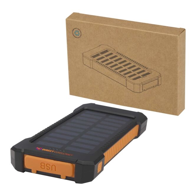 Premium-Werbegeschenk Altair 5000 mAh Solar Powerbank mit Express-Druck – Schwarz – robustes Ladegerät für Technik-Marketing