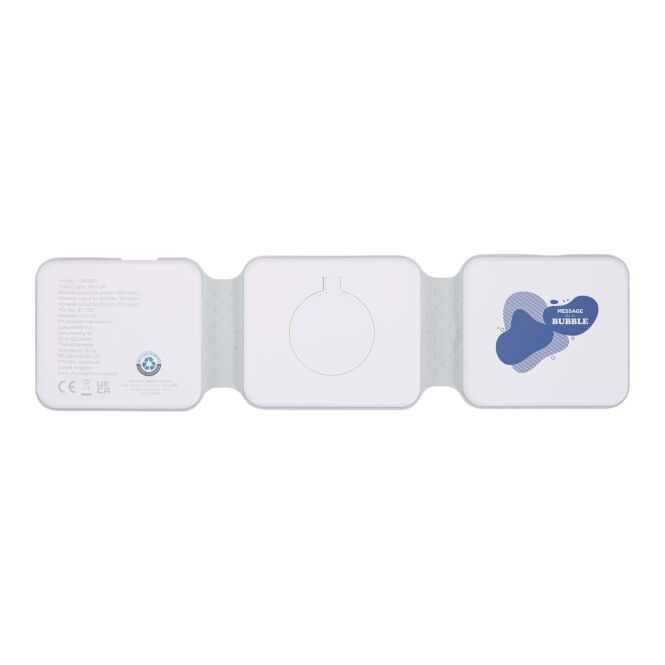 Mitarbeitergeschenk Armus 15 W 3-in-1 Ladegerät mit Express-Druck – Weiß – kabellose Ladestation für Firmen