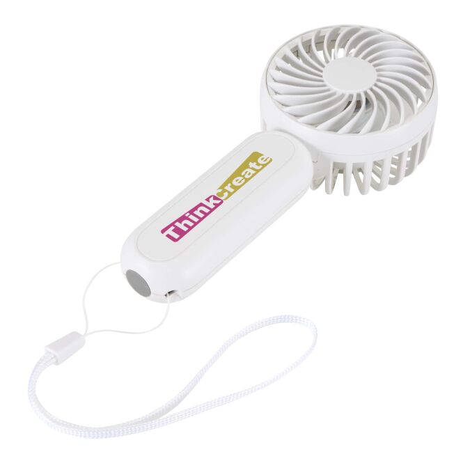 Werbeartikel Aervia tragbarer Ventilator mit Express-Druck – Weiß – kompakter Akku-Lüfter für Messen und Büro