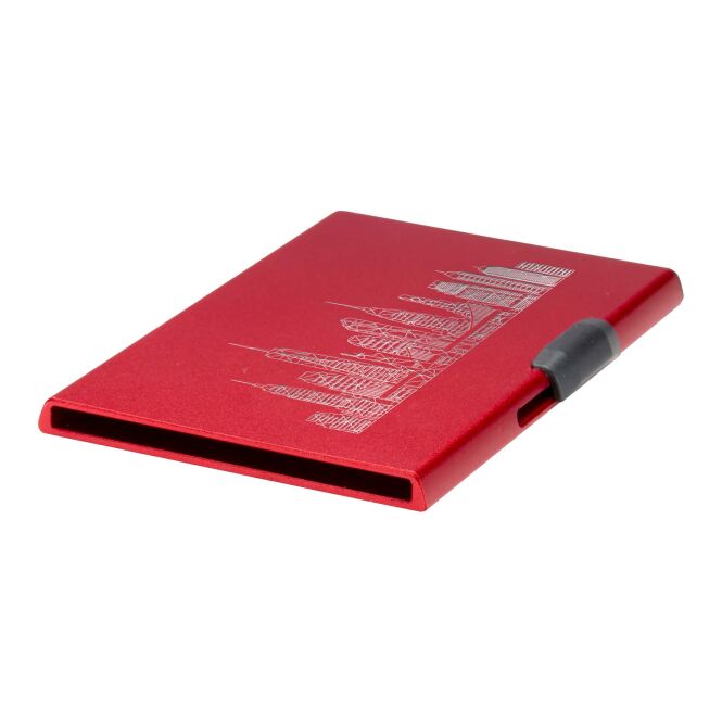 Firmengeschenk SMART RCS RFID Kartenhalter mit Express-Gravur – Rot – sicheres Etui für Geschäftsausweise