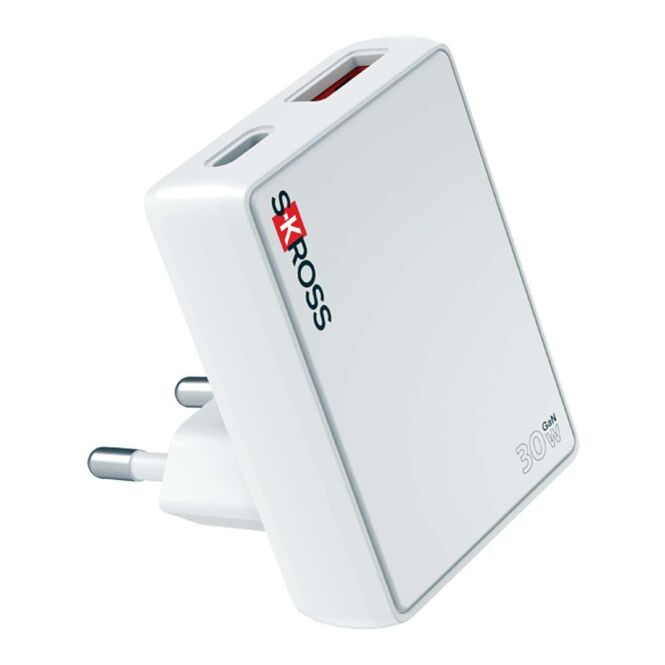 Firmengeschenk Slim 30W Wandladegerät mit Logodruck – Weiss – kompaktes Netzteil mit Schnellladetechnologie für mobiles Büro