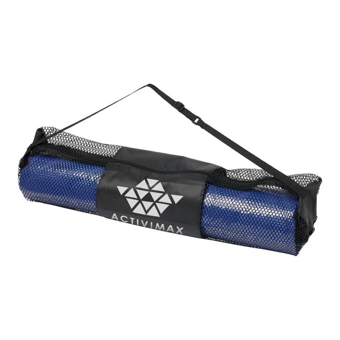Werbeartikel Babaji Yogamatte mit Express-Logodruck – Royalblau-Grau – 17x170x60 cm 6 mm Fitnessmatte für Firmenfitness und Yogaevents
