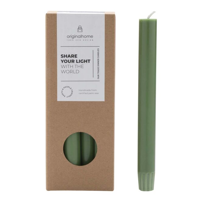 Kundengeschenk Originalhome Matcha Dinner Kerze – heather grün – hochwertig bedruckt 100% Palmkernwachs Deko-Tafelkerze B2B