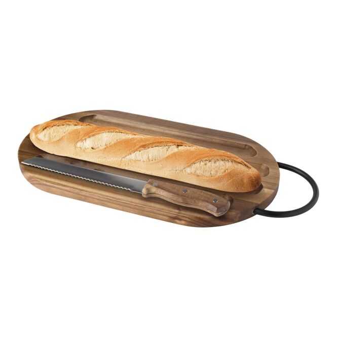Firmengeschenk Prestige Schneidebrett mit Brotmesser mit Express-Gravur – Holz – nützliches Utensil für Firmenküche und Catering
