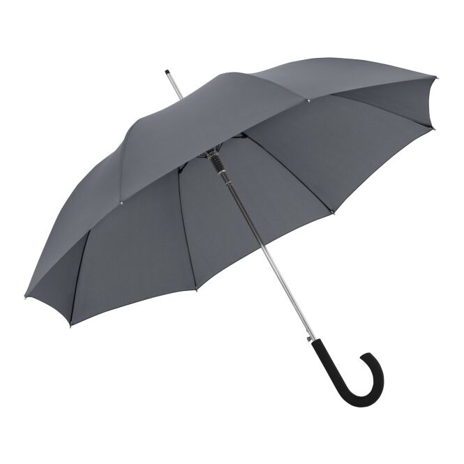 Firmengeschenk Automatikschirm doppler MiA Graz Lang AC – grau – mit individuellem Logodruck sturmfest für Hotellerie & Gastronomie
