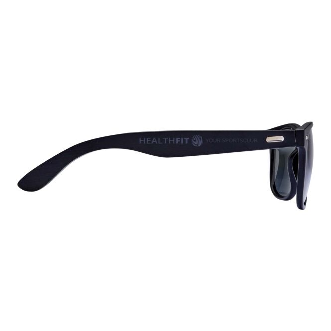 Firmengeschenk Sonnenbrille Arlo Bambus – schwarz – mit 48h Express-Logodruck UV-400 EN12312-1 zertifiziertes nachhaltiges Accessoire