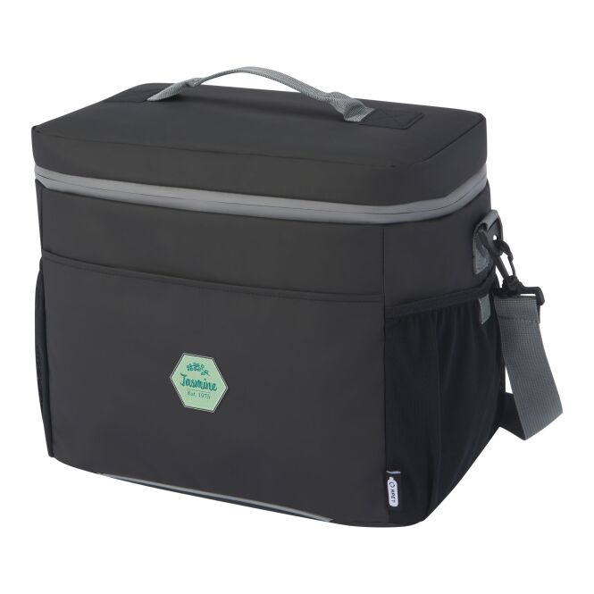 Werbeartikel Aqua Kühltasche mit Express-Druck – Schwarz – isolierte Tasche aus Recyclingmaterial für Events