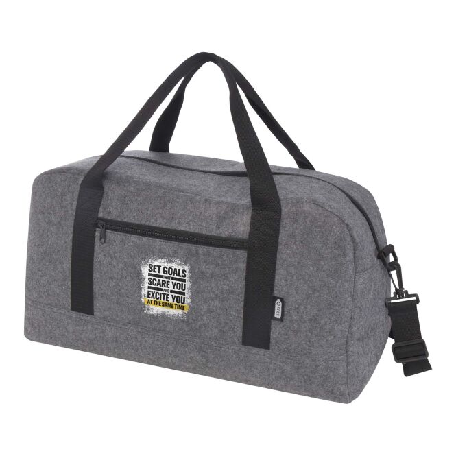 Werbeartikel Felta Reisetasche mit Express-Logodruck – recyceltes Material – Mittelgrau – strapazierfähiges Gepäck für Business Reisen