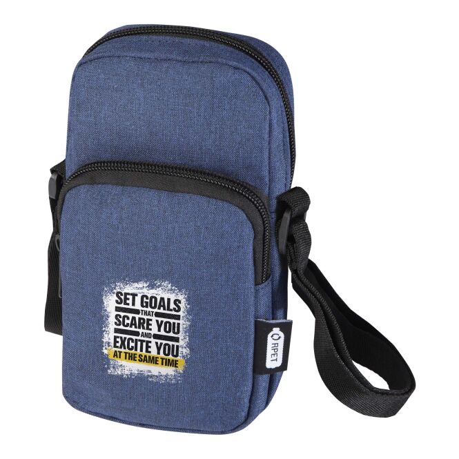 Werbeartikel Handytasche Ross – navy – mit Logo bedruckt 48h Express-Druck recycelt GRS-zertifiziert für das Homeoffice 140 cm Gurt