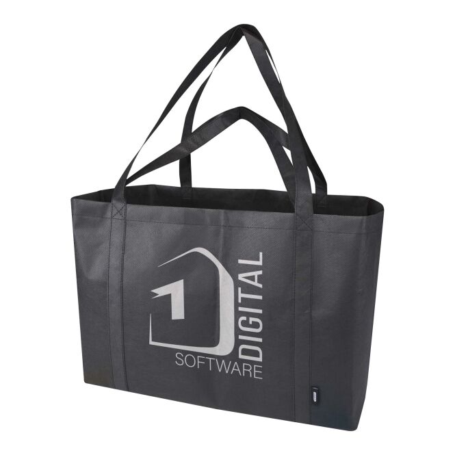 Messe-Werbemittel Tragetasche – schwarz – mit 48h Express-Druck 65 L, 15 kg, Griffe 24/37 cm, leichte Stofftasche als Messe-Giveaway