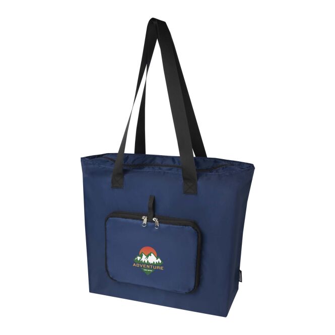 Werbeartikel EcoFold faltbare RPET Tragetasche mit Express-Logodruck – Navy – nachhaltige Einkaufstasche für Unternehmen