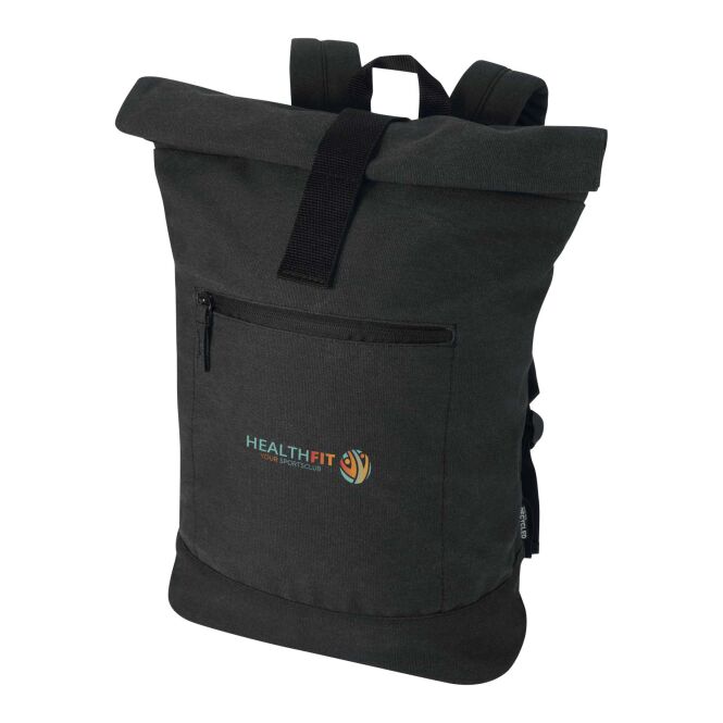 Mitarbeitergeschenk Rucksack Recanvas – schwarz – mit 48h Express-Druck 16L nachhaltiger Daypack für das Mitarbeiter-Onboarding