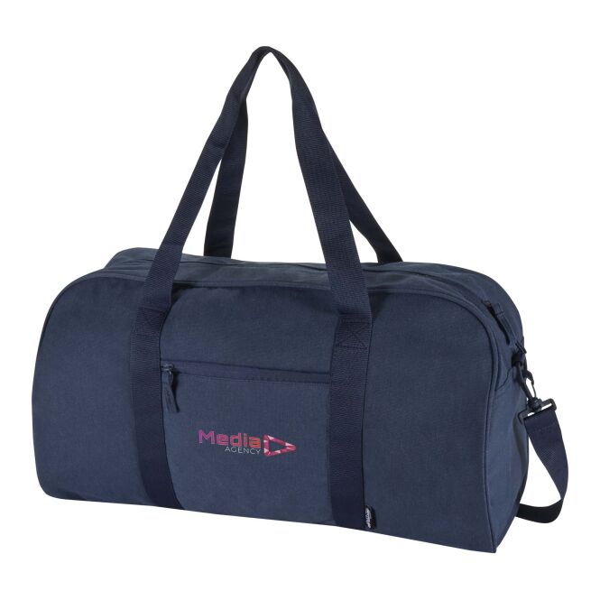 Werbeartikel Recanvas Reisetasche 40L mit Express-Logodruck – Heather navy – geräumige Sporttasche für Mitarbeiter