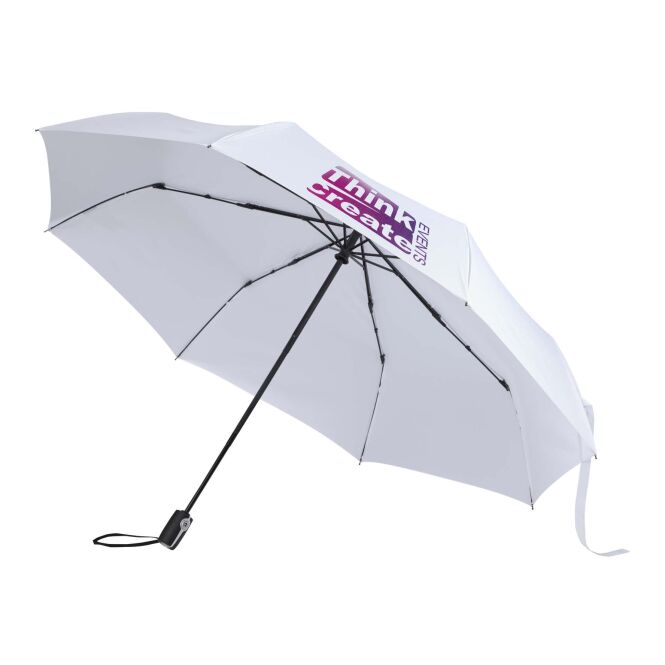 Werbeartikel Gale 27 Zoll Regenschirm mit Express-Logodruck – Weiss – windfester Automatikschirm für Firmen